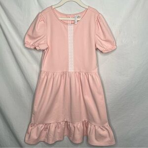Janie And Jack Girls Dress Sz 12 Crochet Trim Ruffle Pink Cotton Easter Spring